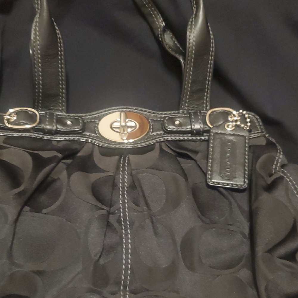 Coach Black Shoulder Bag with Signature Pattern